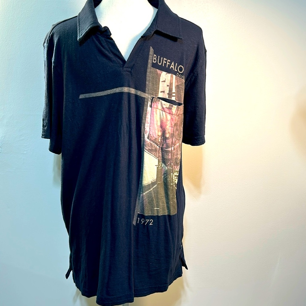 BUFFALO David Bitton XLG Men’s Navy Blue/Pink Polo Style Shirtle Soft Shirt